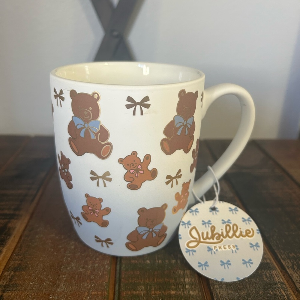Jubilie Press Teddy Bear With Blue Bow Soft Touch Mug Shabby Chic Bear NEW
